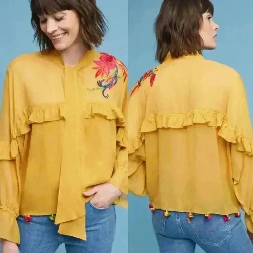 Anthropologie Mynah's by Reynu Taandon Zea Embroidered Blouse Medium NWOT $128